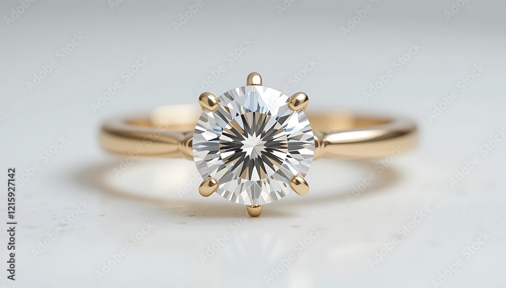 Stunning Close-up of a Sparkling Solitaire Diamond Engagement Ring on a Marble Surface Stunning Close-up of a Sparkling Solitaire Diamond Engagement Ring on a Marble Surface