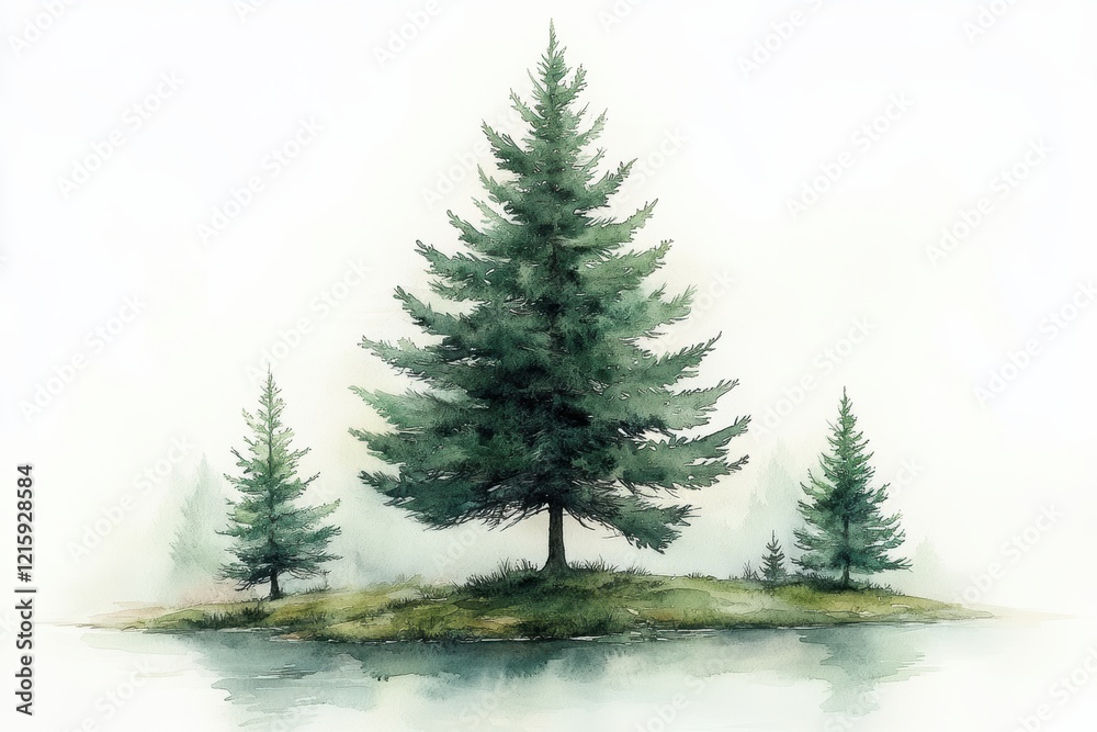 Obraz premium Serene Forest Landscape with Conifer Trees Near Calm Water