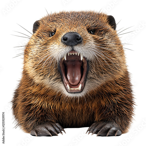 A detailed illustration of a roaring animal resembling a large rodent.