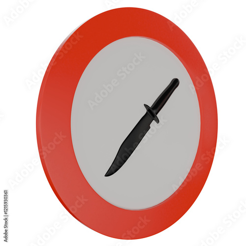 No Knives Sign: Prohibiting Knives and Weapons in Restricted Area 3D render icon symbol isolated on Transparent background