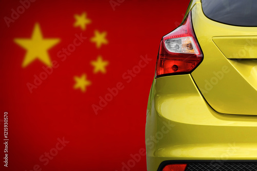 Flag of the China and a modern car