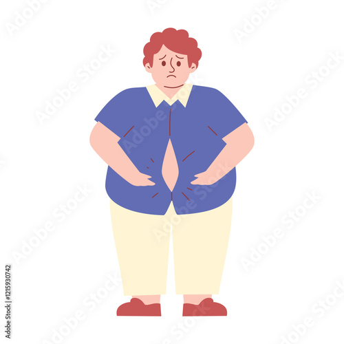 Obese Man Trying to Button Up Small Shirt