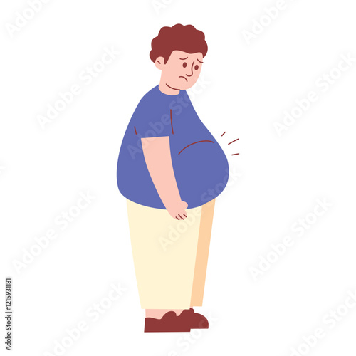Obese Fat Man Worried about His Big Belly
