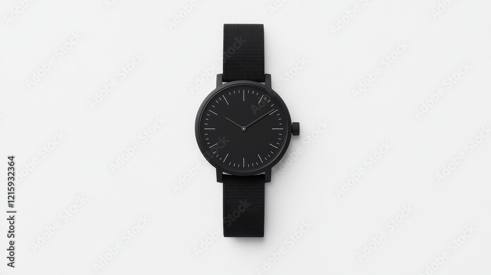 Sleek Black Wristwatch on White Background Minimalist Product Shot Sleek Black Wristwatch on White Background Minimalist Product Shot