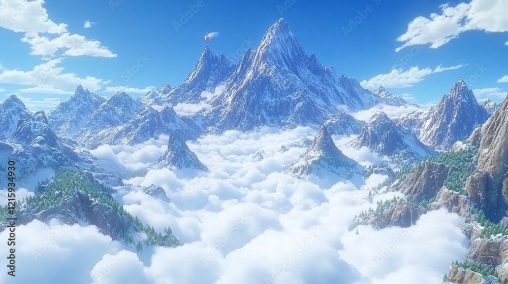 Obraz premium Snowcapped Peaks Above Serene Cloud Sea Panorama