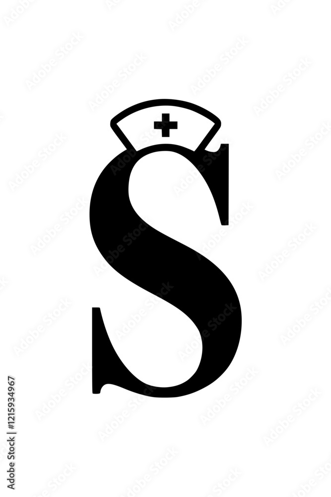 Letter S with nurse hat illustration, Creative design of the letter S featuring a nurse hat with a medical cross, symbolizing healthcare, nursing, and medical services.
Letter S with nurse hat illustration, Creative design of the letter S featuring a nurse hat with a medical cross, symbolizing healthcare, nursing, and medical services.