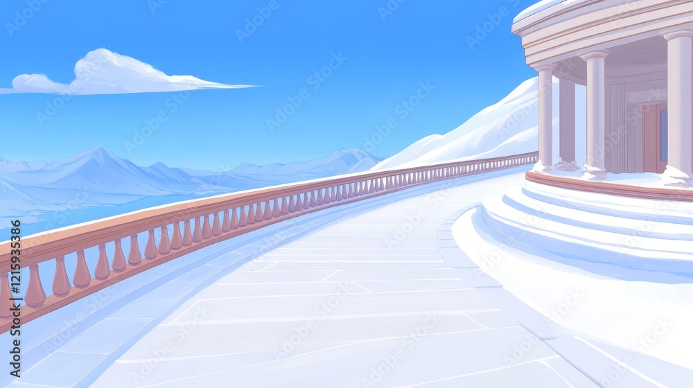 Obraz premium Snowy Mountaintop Temple Terrace Scenic View