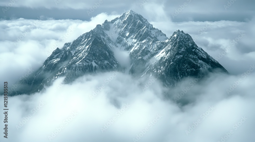 Obraz premium Snowy Peak Emerging from Cloudscape Aerial View