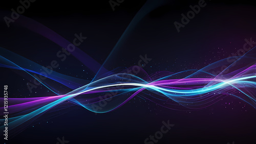A futuristic abstract background featuring flowing lines of light in vibrant colors, such as blue, purple, and white, intertwining against a dark gradient background