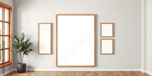 Empty frames on a light wall in a minimalist room
