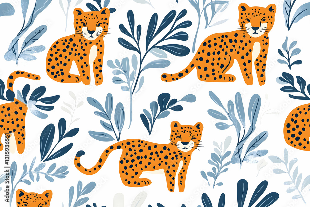 Naklejka premium Leopard print pattern, seamless repeating pattern, vector art style, flat color, seamless repeating pattern.
