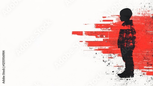 Solitary Child Silhouette Against Red Abstract Background