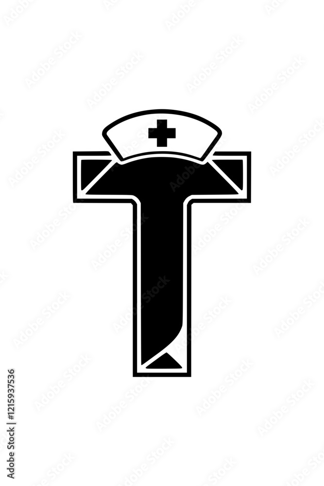 Letter T with nurse hat illustration, Creative depiction of the letter T featuring a nurse hat with a medical cross, symbolizing healthcare, nursing, and medical services.
Letter T with nurse hat illustration, Creative depiction of the letter T featuring a nurse hat with a medical cross, symbolizing healthcare, nursing, and medical services.