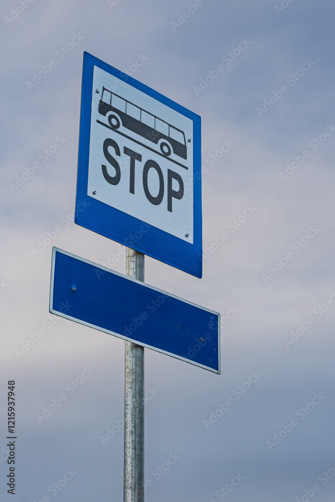 Bus Stop Sign with Blank Destination Sign Bus Stop Sign with Blank Destination Sign