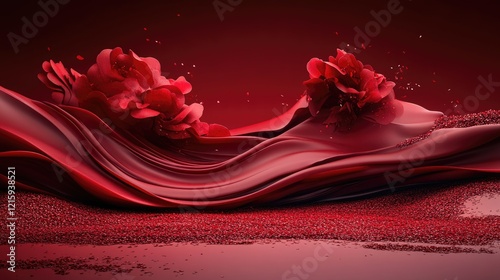 Elegant Celebration View with Red Confetti Cascade