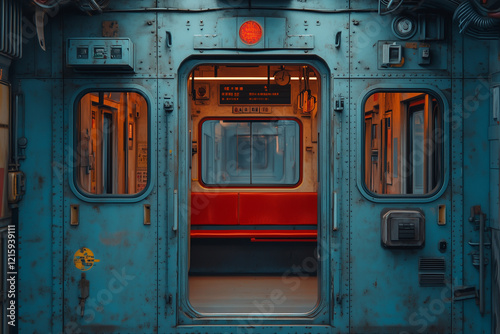 Inside the modern gray subway, the interior of a vibrant, sleek train experience