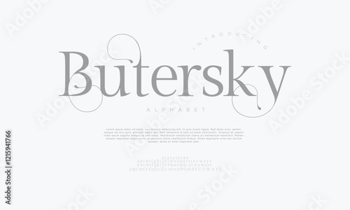 Butersky typography beauty fashion elegant minimalist serif italic fonts decorative wedding vintage retro logos. Minimal luxury font alphabet logo. Vector illustration