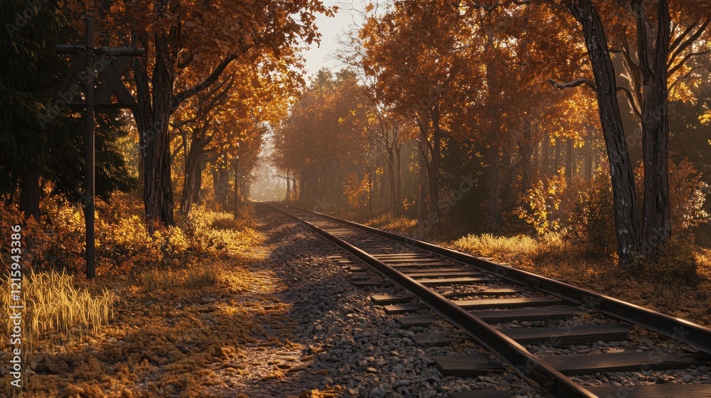 Fototapeta premium Autumn Train Tracks Through The Woods