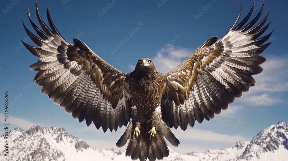 Fototapeta premium Majestic Golden Eagle Soaring Above Snowy Mountains