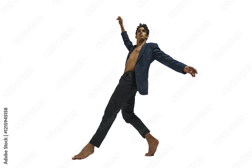 Obraz premium Scantily clad dancer, ballet dancer, man shows dance elements, dark-skinned athletic man