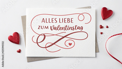 „Alles Liebe zum Valentinstag“ auf weißer Karte mit eleganten Linien photo