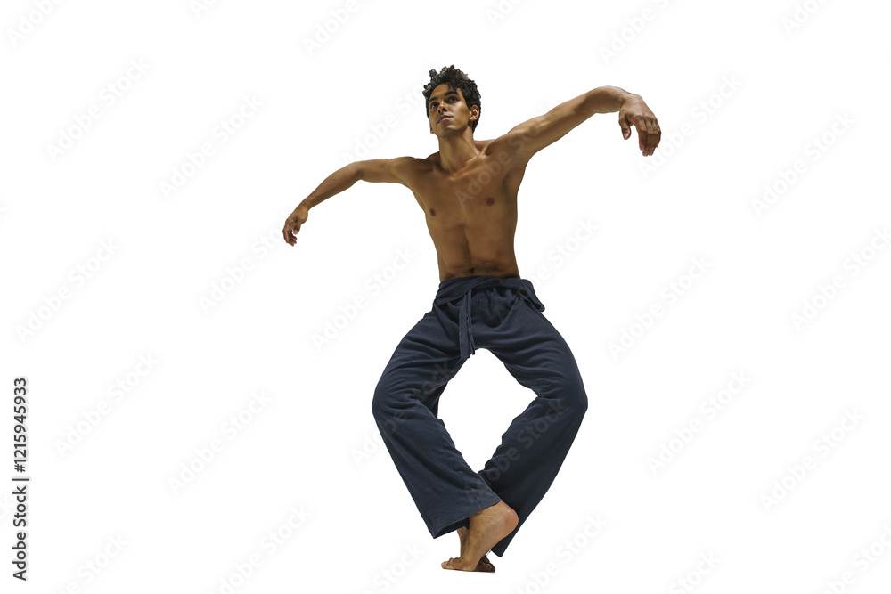 Scantily clad dancer, ballet dancer, man shows dance elements, dark-skinned athletic man Scantily clad dancer, ballet dancer, man shows dance elements, dark-skinned athletic man