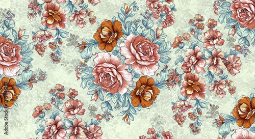 Seamless flower bunch motif for floral print digital background. beautiful vintage wallpaper.