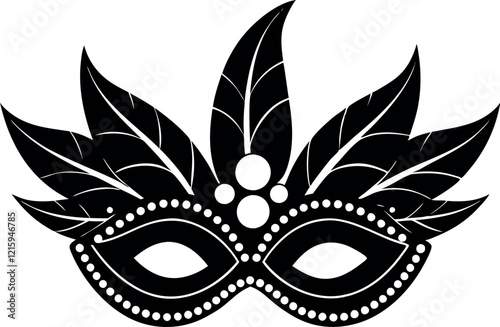 Brazilian Traditional Carnival Masks Silhouette with Ornate Feathers and Bead Details