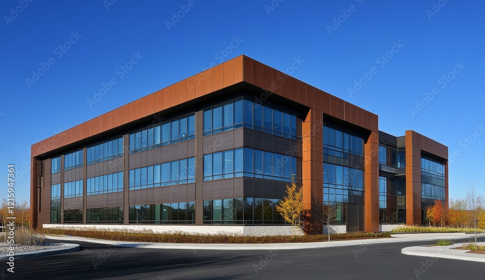 Modern office building with rusted metal and glass exterior. Modern office building with rusted metal and glass exterior.