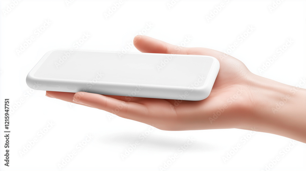 A hand holding a white cell phone A hand holding a white cell phone