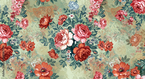 Seamless flower bunch motif for floral print digital background. beautiful vintage wallpaper.