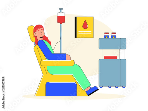 Woman on IV drip. Healthy problems illustrations. Flat vector illustrations