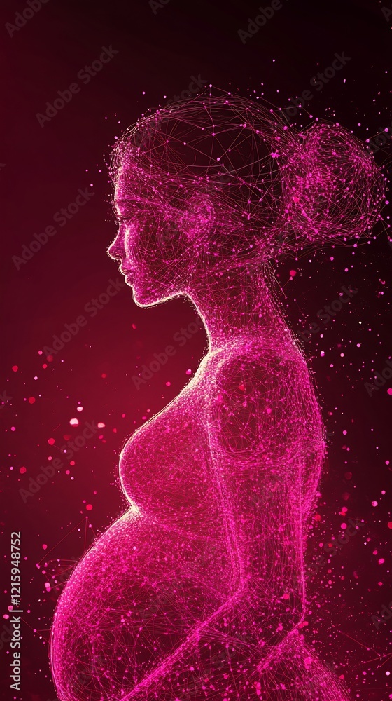 Radiant Pink Pregnant Woman Silhouette Glowing Darkly. AI Generated Radiant Pink Pregnant Woman Silhouette Glowing Darkly. AI Generated