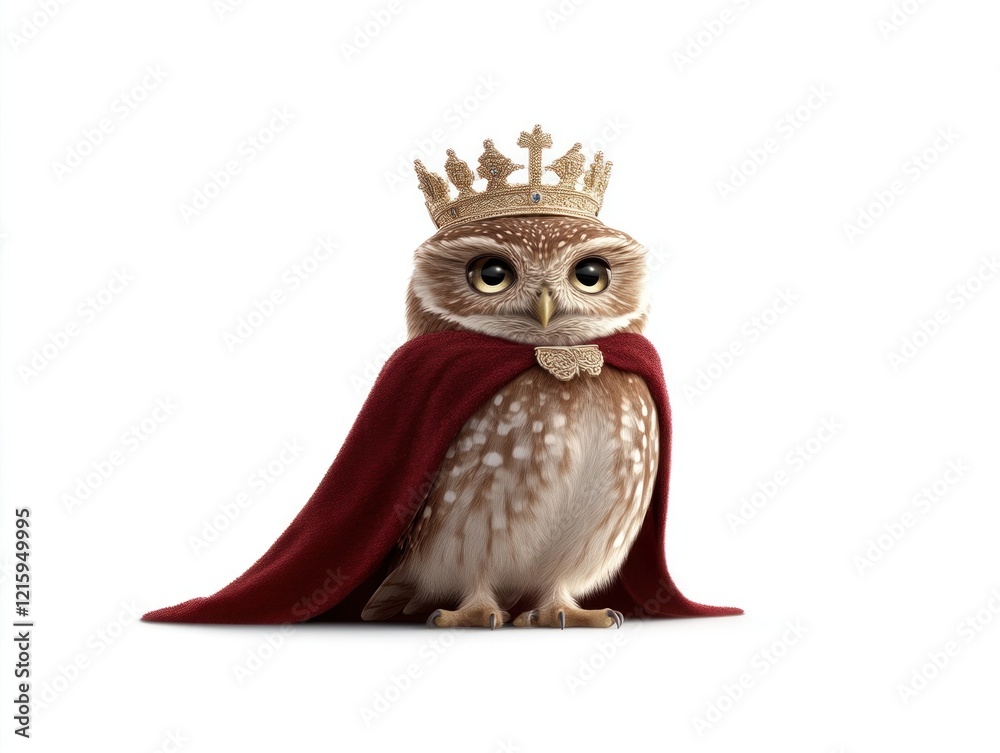 Obraz premium Majestic owl wearing a crown enchanted forest digital art fantasy close-up royalty concept