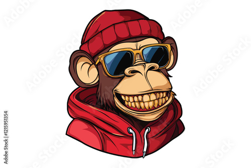 Monkey mascot logo. Gorilla wearing glasses and hoodie with golden teeth. Vector illustration of monkey logo.