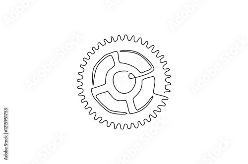 Single gear wheel drawing in continuous one line design. Mechanical and engineering concept.