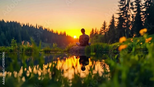 Serenity and reflection in nature at sunset - tranquil mindfulness by the water