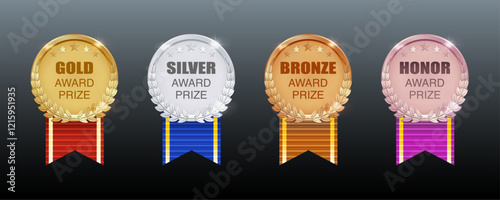 Gold, Silver, Bronze, and Honor Medals with Ribbons - 1st, 2nd, 3rd, and 4th Place Trophy and Medal Collection for Winners, Quality Certificates, and Prize Rewards
