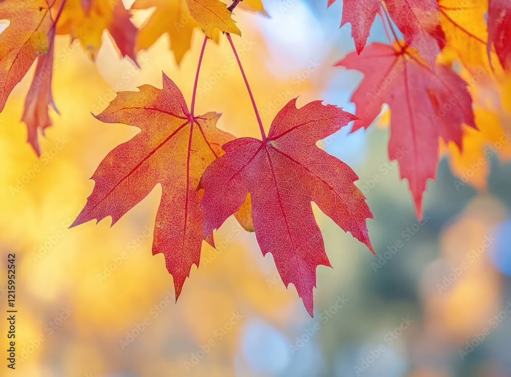 Vibrant Autumn Maple Leaves Displaying Red Orange and Yellow Hues in a Forest Setting Vibrant Autumn Maple Leaves Displaying Red Orange and Yellow Hues in a Forest Setting