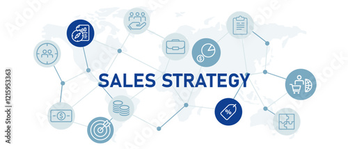 Sales strategy flat design business work planning idea to target retail sales performance monitoring and management concept connected icon white background