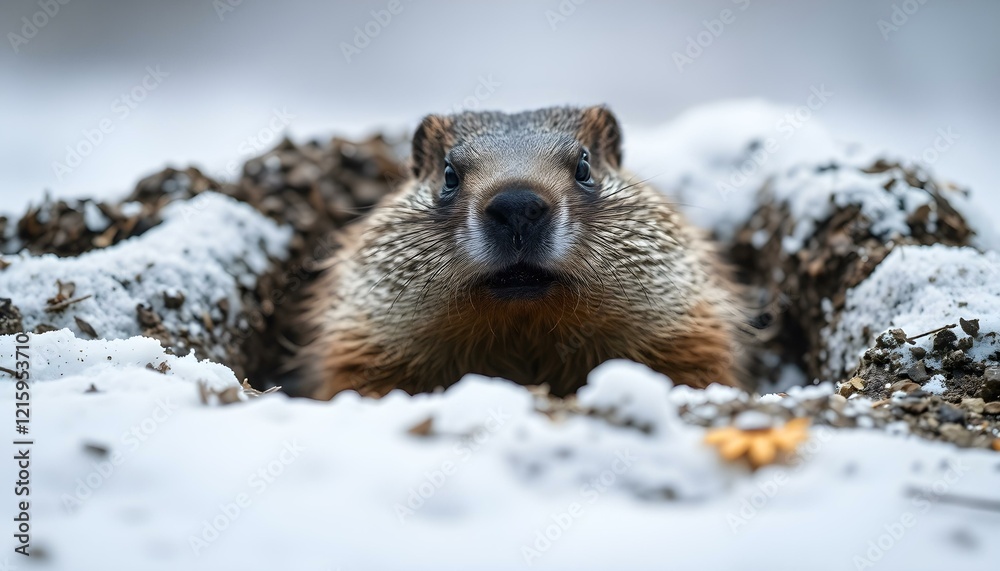 Obraz premium Groundhog Day Enigma: A Solitary Groundhog's Mysterious Gaze myth cute field funny animal