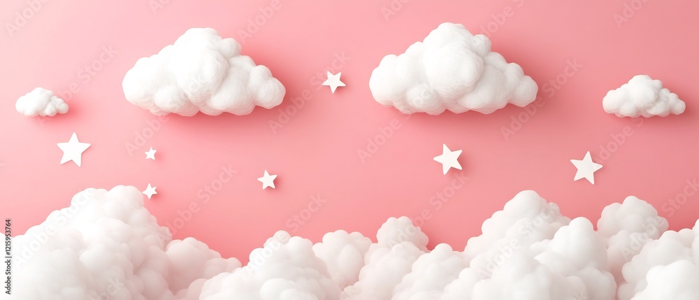 Soft pink background features fluffy white clouds gently arranged creating a dreamy peaceful scene. AI Generated Soft pink background features fluffy white clouds gently arranged creating a dreamy peaceful scene. AI Generated