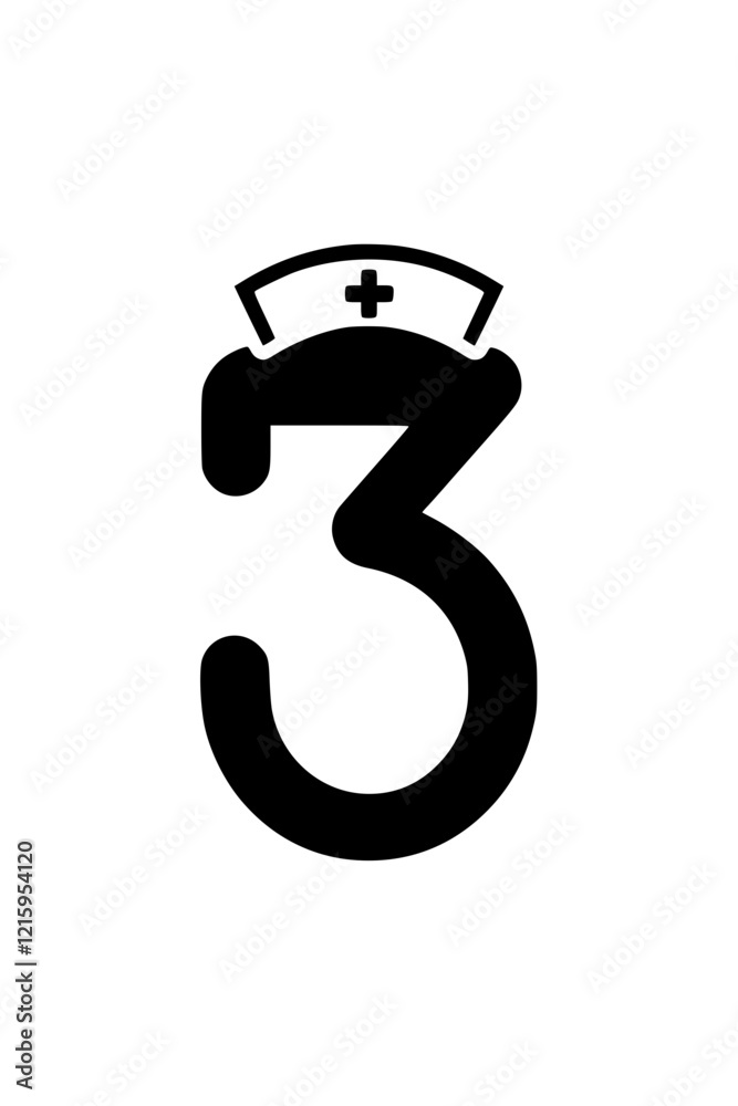 Number 3 with nurse hat illustration, Creative design of the number 3 featuring a nurse hat with a medical cross, symbolizing healthcare, nursing, and medical assistance.
Number 3 with nurse hat illustration, Creative design of the number 3 featuring a nurse hat with a medical cross, symbolizing healthcare, nursing, and medical assistance.