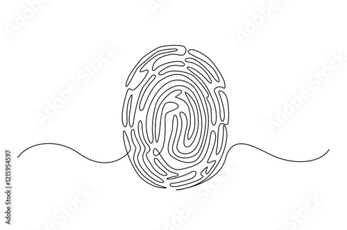 Fingerprint in continuous one line design. Personal identification biometric scan symbol on white background.