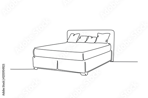 Double bed with the pillows in continuous one line drawing design. Minimalist single line draw of bedroom furniture.