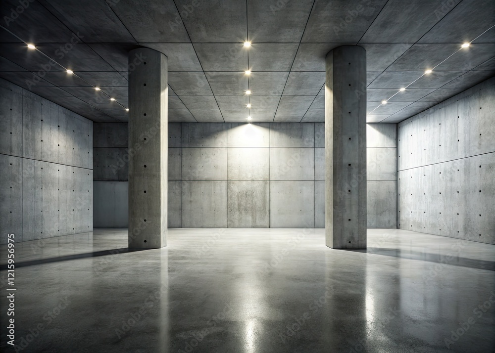 Empty industrial space: diagonal pillar, indirect lighting highlights rough textures in a modern concrete room. Empty industrial space: diagonal pillar, indirect lighting highlights rough textures in a modern concrete room.