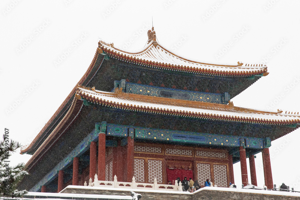 tourist visit Forbidden city in winter under snow tourist visit Forbidden city in winter under snow