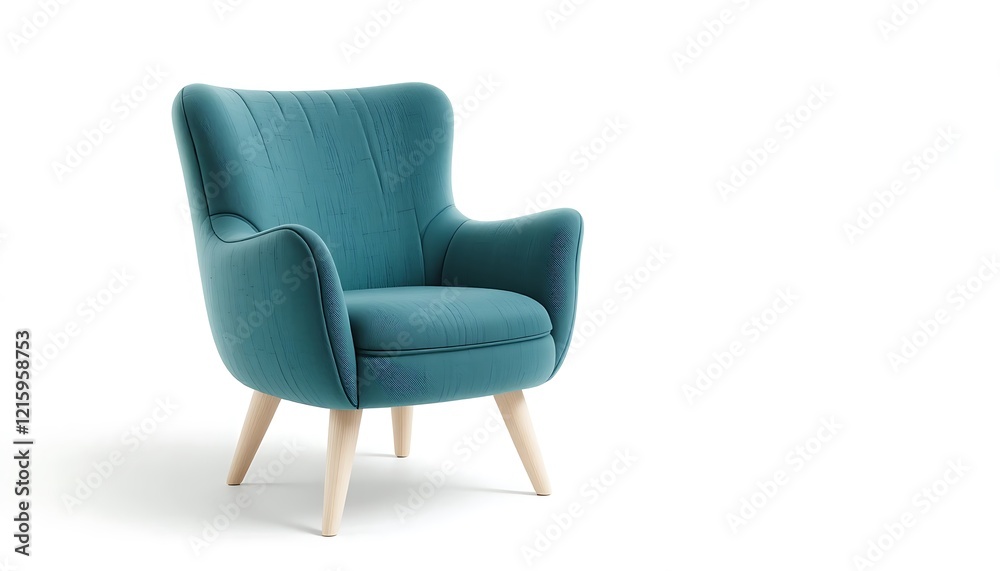 Teal Upholstered Armchair with Light Wood Legs, Modern Design, Comfortable Seat, Stylish Living Room Furniture Teal Upholstered Armchair with Light Wood Legs, Modern Design, Comfortable Seat, Stylish Living Room Furniture