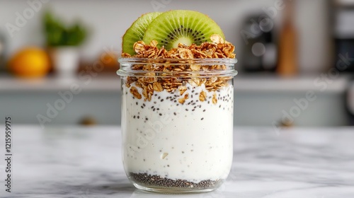 Fresh and Healthy Yogurt Parfait with Granola and Kiwi Slices
