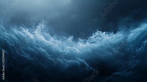Abstract Deep Blue Cosmic Nebula Celestial Waves Starry Night Sky Background Image